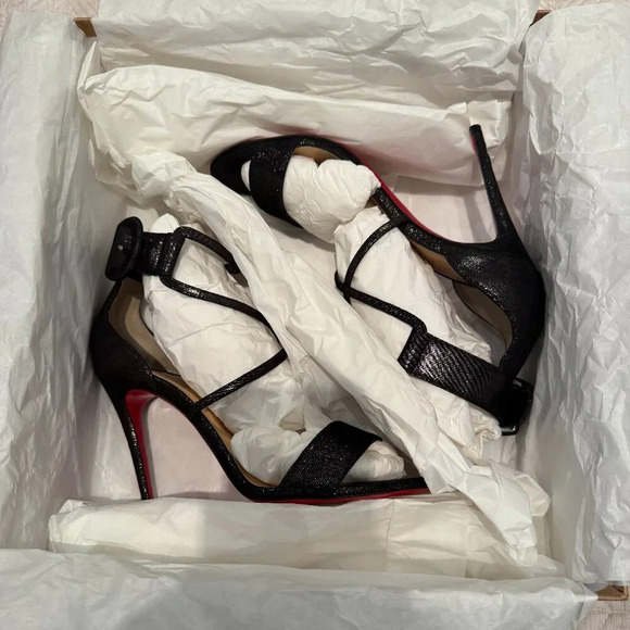 AUTHENTIC Black 100mm Choca  Suede Sandal, Christian Louboutin (Not for Bundle) - Picture 8 of 12